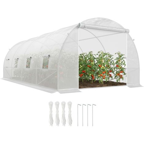 Serra a tunnel 6x3x2 m – Struttura in metallo, porta con cerniera e 8 finestre per giardino – Bianca