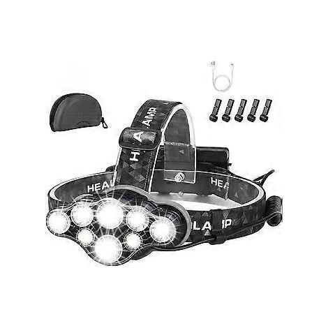 Stirnlampe, superhelle Stirnlampe, 18000 Lumen, 8 LEDs, 8 Modi, wiederaufladbar, wasserdicht