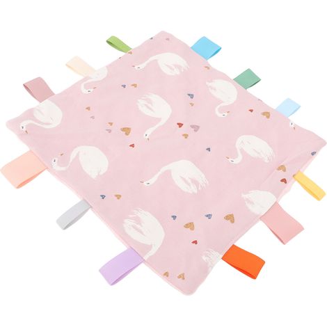 Weiche Babydecke mit bunten Etiketten, beruhigende Sinnesdecke aus Baumwolle, kuschelige Decke zum Schlafen für Babys, Schwan. (1/5)