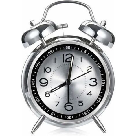 XEPHO Réveil fort pour adultes ayant de graves problèmes de sommeil, réveil en métal de 4.5 pouces, surface silencieuse en aluminium avec lumière, double cloche (gris) (1/4)