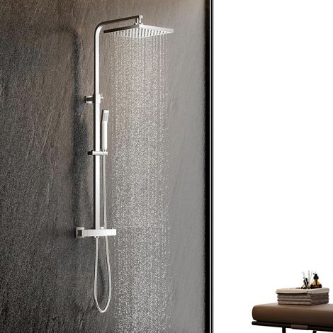 Colonne de Douche Thermostatique, Mitigeur Thermostatique, Ensemble de Douche pour Salle de Bain, Réglable en Hauteur, Carré, Chrome (1/5)