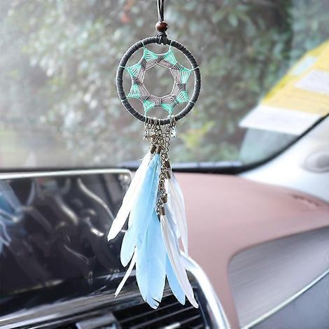 Accessoire de voiture : Attrape-rêves intérieur pour filles, pendentif miroir en plumes, décoration ethnique pour la maison, ornement porte-bonheur pour voiture (1/4)
