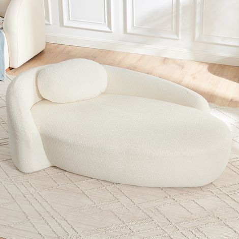 Canapé teddyfleece 1 place 170 x 96 x 62 cm avec coussin, beige DESVIAE (1/5)