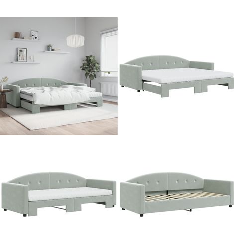 Lit de jour avec gigogne et matelas gris clair 90x200cm velours - Canapé Convertible - Lit Gigogne - Lit Invité - Meuble Multifonctionnel - Literie - Home & Living (1/5)