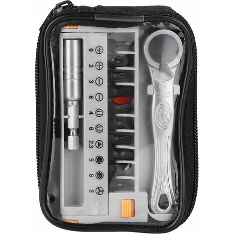 Sollbry Juego de destornilladores y llaves inglesas portátiles 12 en 1, llave de tubo de trinquete rápido y puntas, miniherramienta de reparación manual de 1/4 de pulgada (1/5)