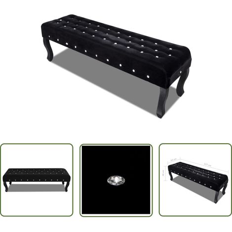 The Living Store Banc noir tissu velours avec boutons en cristal - Banc Design - Banc Velours - Banc Moderne - Meuble Rangement - Chaise D'appoint (1/4)