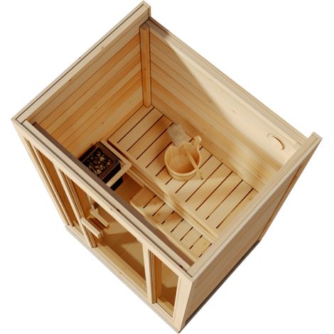 FinnTherm Innensauna Kuuma S Innensauna 2 Sitzbänke aus Holz, Saunakabine mit 42 mm Wandstärke, Dampfsauna mit Montagematerial