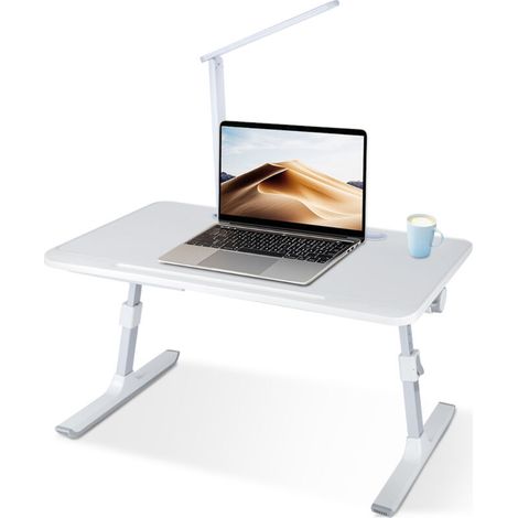 Bureau d'ordinateur, bureau d'écriture, table pour ordinateur portable, canapé réglable en hauteur, table d'étude, table de lecture, 60 x 40 x 27-40 cm, blanc (1/5)
