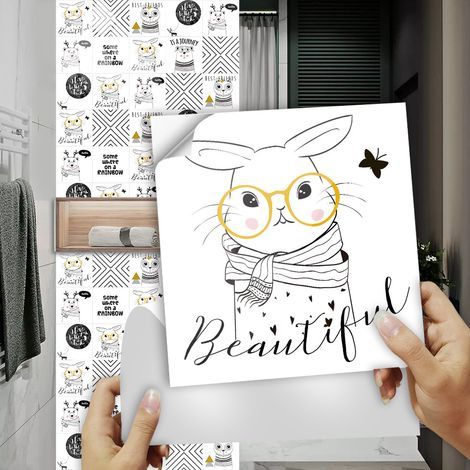 10 PCS Papier Peint Carrelage Autocollant Stickers de tuiles pour animaux 10 x 10 cm Style Mosaïque Sticker Mural Film Décoratif Imperméable pour Carreaux de Mur de Salle de Bains et de Cuisine (1/5)