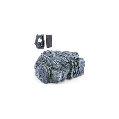 Cache Clé Pierre d'Imitation avec Compartiment Secret, Cachez Clés de Rechange dans La Pierre, Imperméable Porte-clés Coffre-fort pour Extérieur Jardin Cour (Gris Foncé)