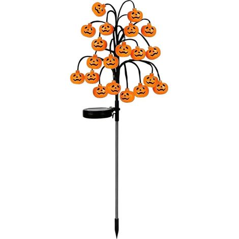 Guirnalda de luces solares con forma de calabaza de Halloween, con esqueleto y ojos redondos, resistente al agua, para plantar en el jardín, decorar la entrada y el patio durante las fiestas. (1/5)