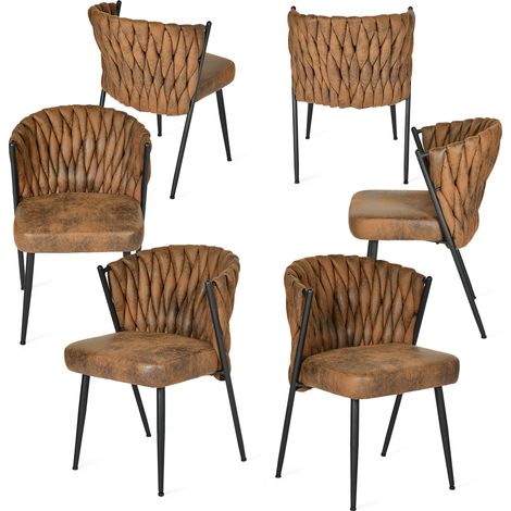 MEUBLES COSY Set di 6 sedie da pranzo in stile moderno, poltroncina imbottita, seduta in pelle scamosciata, gambe in metallo per cucina e soggiorno, marrone