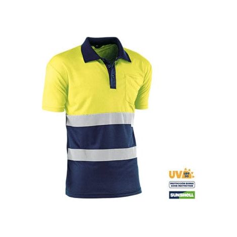 HV720BCAZUL/XL POLO MANGA CORTA 100% POLIESTER DE 140 GR./MÂ² CON BANDAS REFLECTANTES CO - JUBA (1/2)