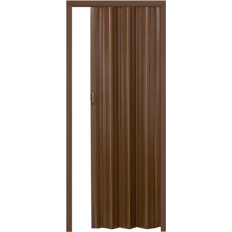 Porta a soffietto scomparsa pvc effetto legno scuro venato rilievo chiusura magnetica casa maniglia cm 215x84 2713 (1/4)