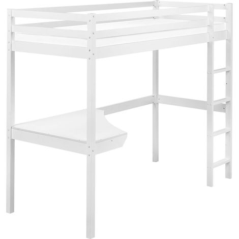 High Sleeper Bed with Desk Pine Wood LOURY 90 x 200 cm (EU Single) White