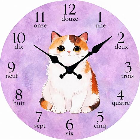 Horloge murale ronde silencieuse motif chat en MDF modèle 2 2 350 g – Livraison gratuite