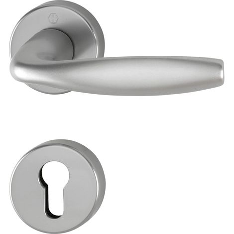 Poignée de porte avec rosace, rosace avec trou en forme de clé, en aluminium, aspect acier inoxydable (1/2)