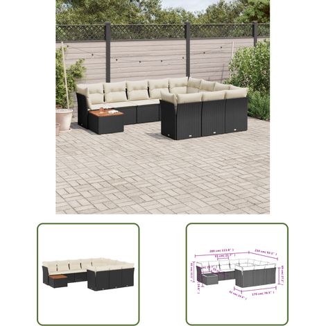 The Living Store Salon de jardin 11 pcs avec coussins noir résine tressée - Ensemble Salon De Jardin - Meuble De Jardin - Meubles Extérieur - Salon De Jardin Design - Fauteuil De Jardin (1/3)