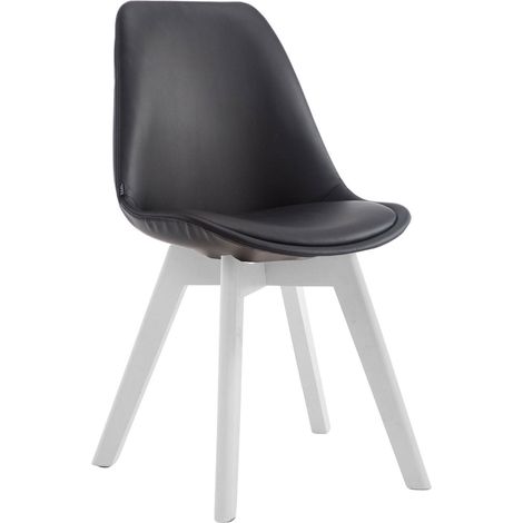 Chaise de salle à manger x1 style scandinave en PVC noir support 4 pieds en bois couleur blanc 100003755