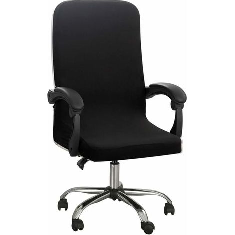 Coprisedia elastici per ufficio senza braccioli, motivo jacquard, coprisedia per computer con schienale alto, sfoderabili, per sedia girevole universale, nero, M (1/5)