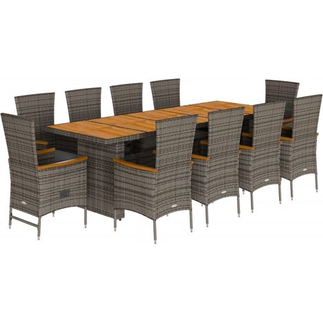 Maison Exclusive - 11-tlg. Garten-Essgruppe mit Kissen Grau Poly