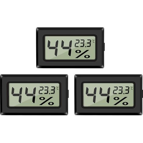 LCD Digital Temperature and Humidity Thermometer, 3 Mini Digital Thermometers, Hygrometers and Humidity Meters for Greenhouse/Car/Home/Office (Black) (1/5)