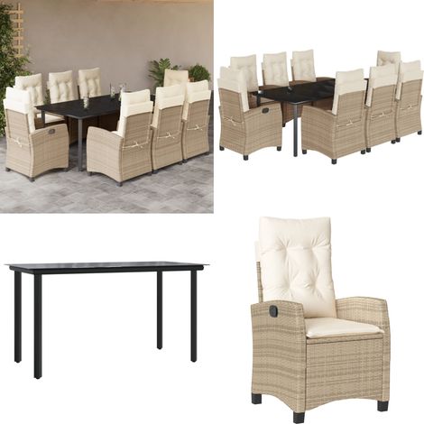 9-tlg. Garten-Essgruppe mit Kissen Beige Poly Rattan - Gartentisch - Gartenstuhl (1/5)