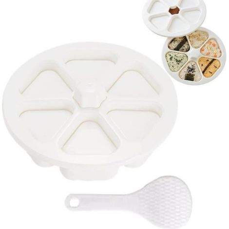 Moule à Sushi, 6 en 1 Onigiri Moule à Sushi mit 1 Cuillère à Riz, Onigiri Maker Moule, Moule Onigiri Triangle, Onigiri Mold (1/4)