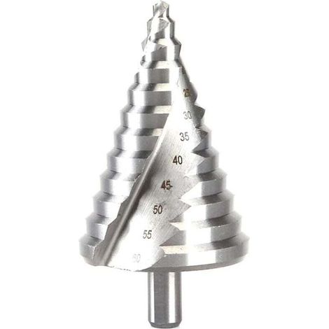 Foret étagé en acier rapide HSS pour bois, plastique et tôle – diamètre 6 à 60 mm, queue 11,5 mm, rainure hélicoïdale (1/4)
