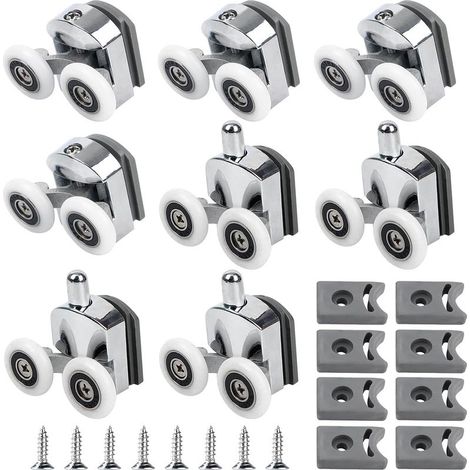 Gebogene Duschkabinenrollen, 8-teiliges Set Glasduschkabinenrollen, 23-mm-Ersatzrollen für Duschkabinen mit Antikollisionsblock und Chromschrauben (1/5)