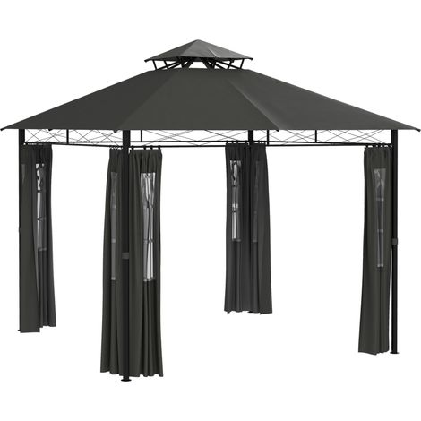 Pavillon 3 x 3 m in metallo grigio scuro con pareti laterali e tetto doppio (1/5)