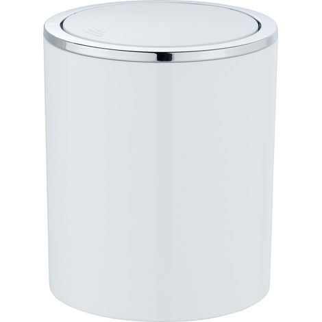 Wenko – Poubelle de salle de bain 2L – Couvercle oscillant – Plastique haut de gamme et chrome – Dimensions 14 x 16,8 cm – Blanc et argent