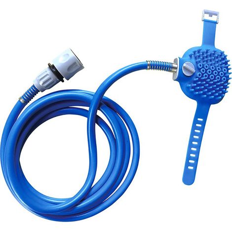 2-in-1 Hundedusche mit Sprühkopf und Bürste – Badeaufsatz mit Schlauch und Duschkopf – Für die Fellpflege und das Waschen von Haustieren zu Hause – Schnelle und einfache Reinigung, Blau (1/5)