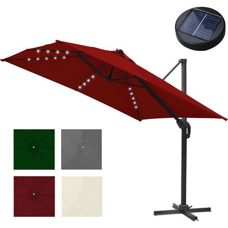 Randaco Ampelschirm 300 x 300cm Sonnenschirm Eckig Aluminium Marktschirm mit LED,Rot (1/5)