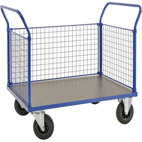Carrello a piattaforma 3 Sponde 1166x700x1020 Ruote 2 fisse 2 girevoli con freno