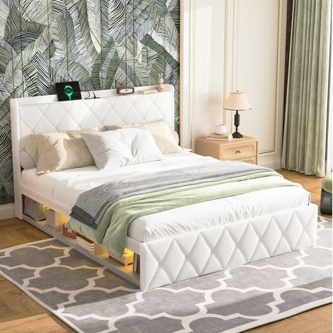 letto matrimoniale 140x200 USB LED contenitore bianco OKMYHOME