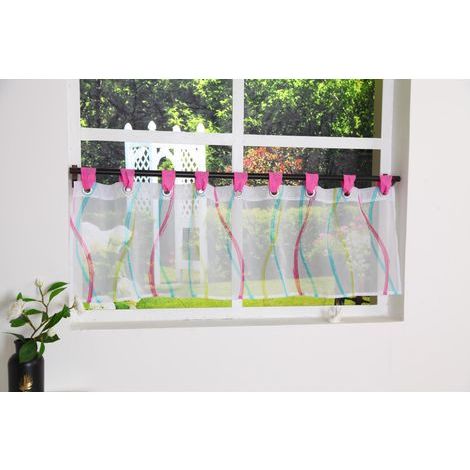 1 Pièce Rideau Brise-Bise Motif de Vagues à Passants en Polyester Passe Tringle Transparent Décoration pour Chambre Salle be Bain Cuisine Multicolore Rose H/L 45/140CM (1/3)
