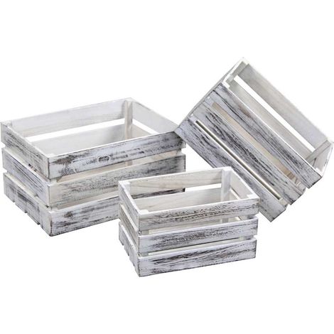 MAURY'S SET 3 CASSETTE DA ARREDO IN LEGNO BIANCO ANTICATO 15/18/20