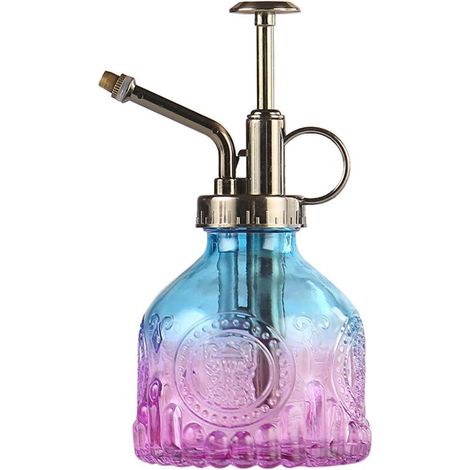 Glassprühflasche, 6,5" hohe Vintage-Gießkanne mit oberer Pumpe, auslaufsichere Düse mit hoher Zerstäubung für Gartenblumenpflanzen, Reinigungslösungen – Blau Lila  - Crezuo