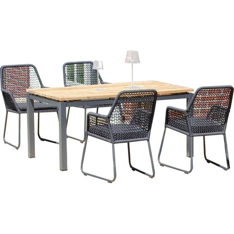 Sonnenpartner Poison & Base 5-teilige Sitzgruppe Alu mit Polyrope grau 160x90cm (1/3)