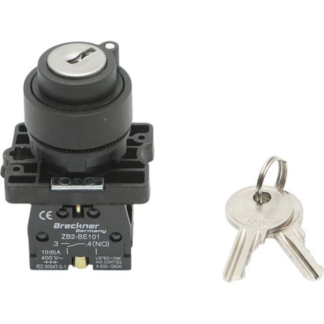 Selettore a 2 posizioni con blocco e chiave 1NO+1NC, 400V/10A, LAY5-EG45 Breckner Germany (1/5)