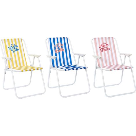 Lot de 3 Chaises Pliantes Extérieur Multicolore Rayures 44 x 52 x 75 cm Gain de Place - Livraison gratuite