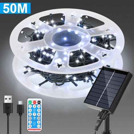 SWANEW Guirlanda Solare LED Ghirlanda Luminosa Tenda LED Party Giardino Interno Esterno Decorazione Illuminazione Natalizia 50M 500LEDs Bianco Freddo 2 x (1/5)