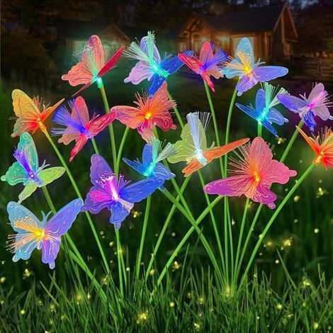 2 pièces lumières solaires jardin, papillons 16 LED étanches IP65, décoration extérieure multicolore pour terrasse et balcon (1/5)