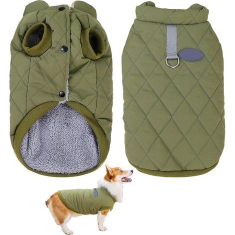 Wintermantel für kleine Hunde - Jacke für kleine Hunde - Warmer Wintermantel für Hunde - Wasserdicht - Gesteppt - Winterpullover für Hunde (Grün, M) (1/5)