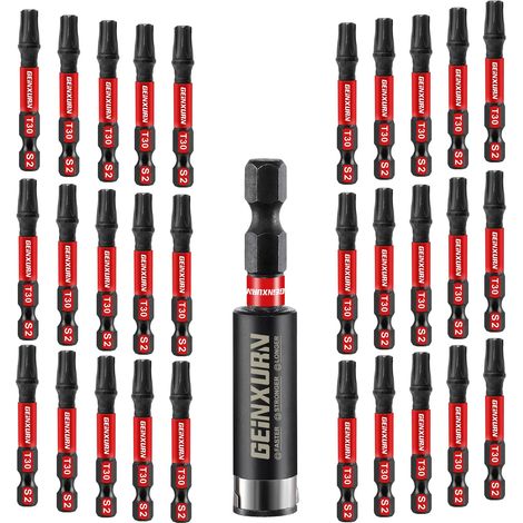 Lot de 31 Embouts de Tournevis Torx T30 50 mm de Longueur Embouts de Vissage Magnétiques Acier Allié S2 Tige 1/4" Hexagonale Étoile Torx Embout pour Visseuse avec Porte Embout de 60 mm (1/5)