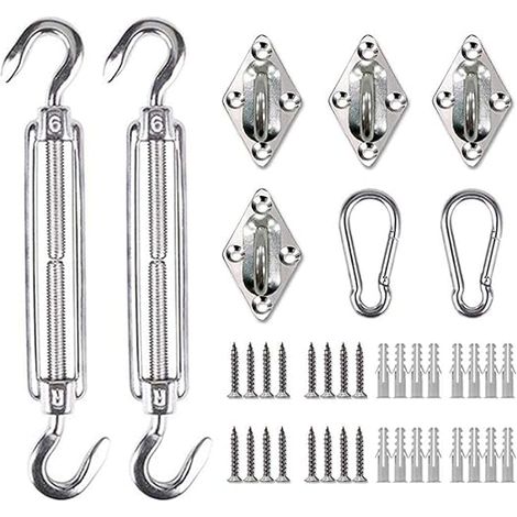 QAZQA Kit de matériel pour voiles d'ombrage - Kit d'installation de Pare-Soleil en Acier Inoxydable 316 - pour Installer des voiles d'ombrage rectangulaires pour terrasse, Jardin, 6mm (1/5)