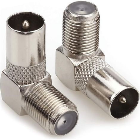 Koaxial-Antennenstecker (Stecker) auf F-Stecker (90°-Winkeladapter), Koaxialkabel für TV-Antenne, F-Stecker-Satellitenadapter, Schraubstecker – 2er-Pack (1/5)
