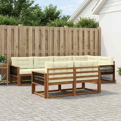 vidaXL Outdoor-Sofagarnitur mit Kissen 7 pcs Natur und Creme (1/5)