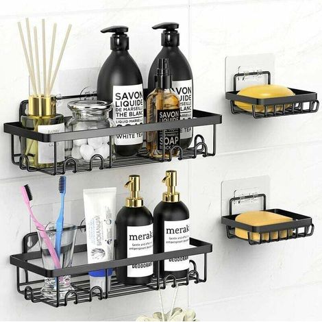 Shower unit with 6 hooks, oxidative resistant, for bathroom, odorless, kitchen, almacenamiento box with jabonera, 4 pieces (1/4)